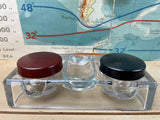 Glass Inkwell : Rinse Bay & Pen Holder with Bakelite Caps