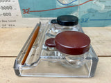 Glass Inkwell : Rinse Bay & Pen Holder with Bakelite Caps