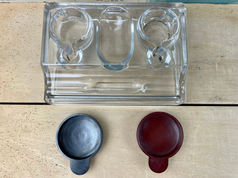 Glass Inkwell : Rinse Bay & Pen Holder with Bakelite Caps