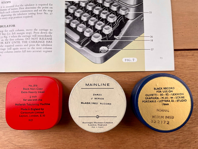Set of 3 Vintage Typewriter Ribbon Tins - Caribonum, Burroughs and Barco