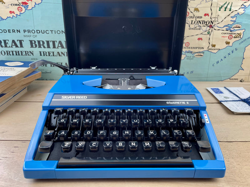 Typewriter,  Blue Silver Reed Silverette II