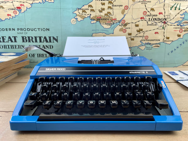 Typewriter,  Blue Silver Reed Silverette II