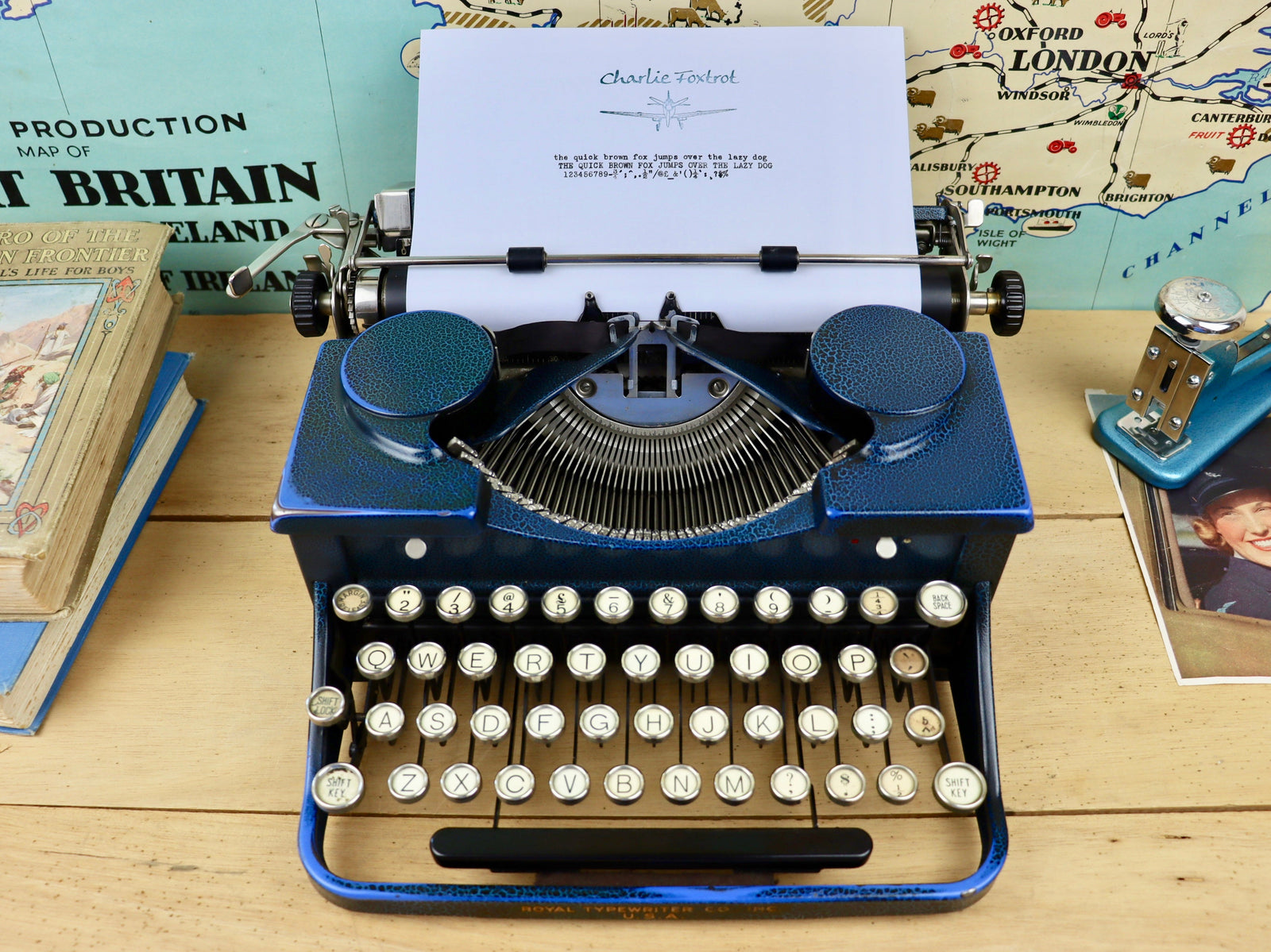Typewriter, Rare Blue 1930 Royal Portable – Charlie Foxtrot Vintage