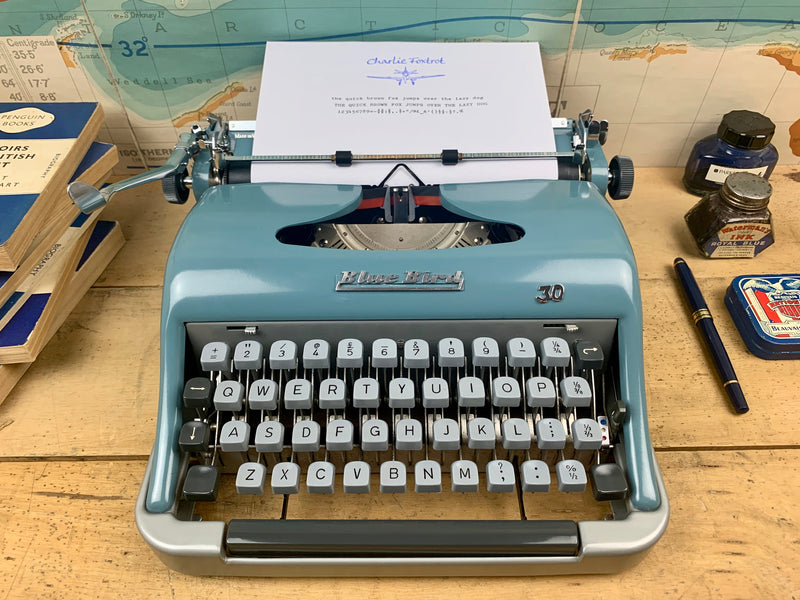 Blue Bird Typewriter from Charlie Foxtrot typewriters